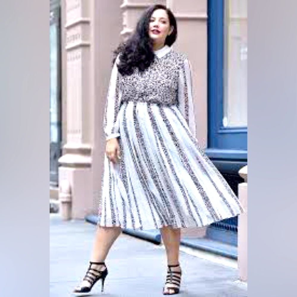 Lane Bryant Black and White Striped Midi Dress